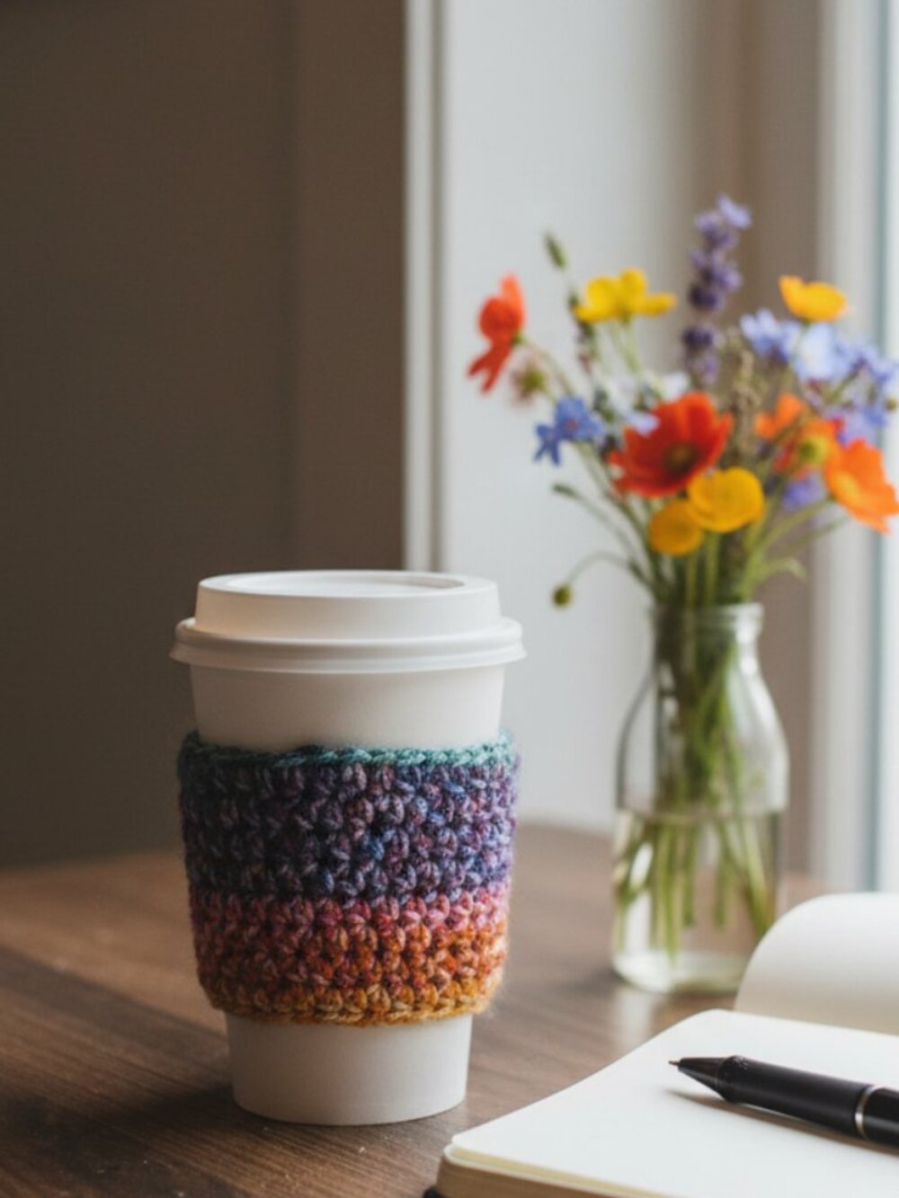 Boho Rainbow Coffee Cup Cozy | Handmade Crochet Coffee Sleeve | Coffee Tea Gift